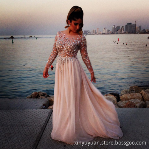 luxury beaded evening dresses with sleeve CYE-079